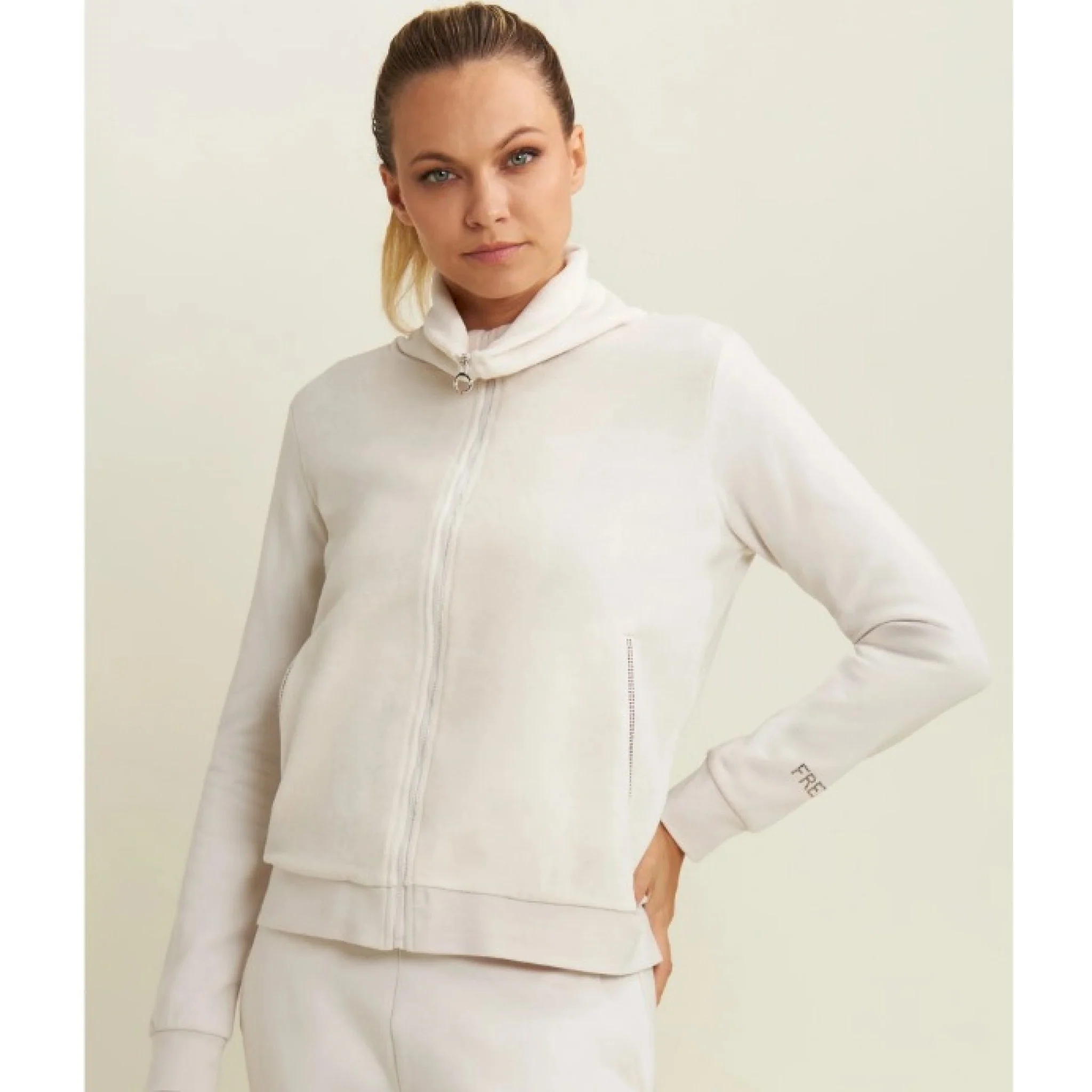 Freddy felpa collo alto da donna in velluto con zip e logo strass - immagine 5