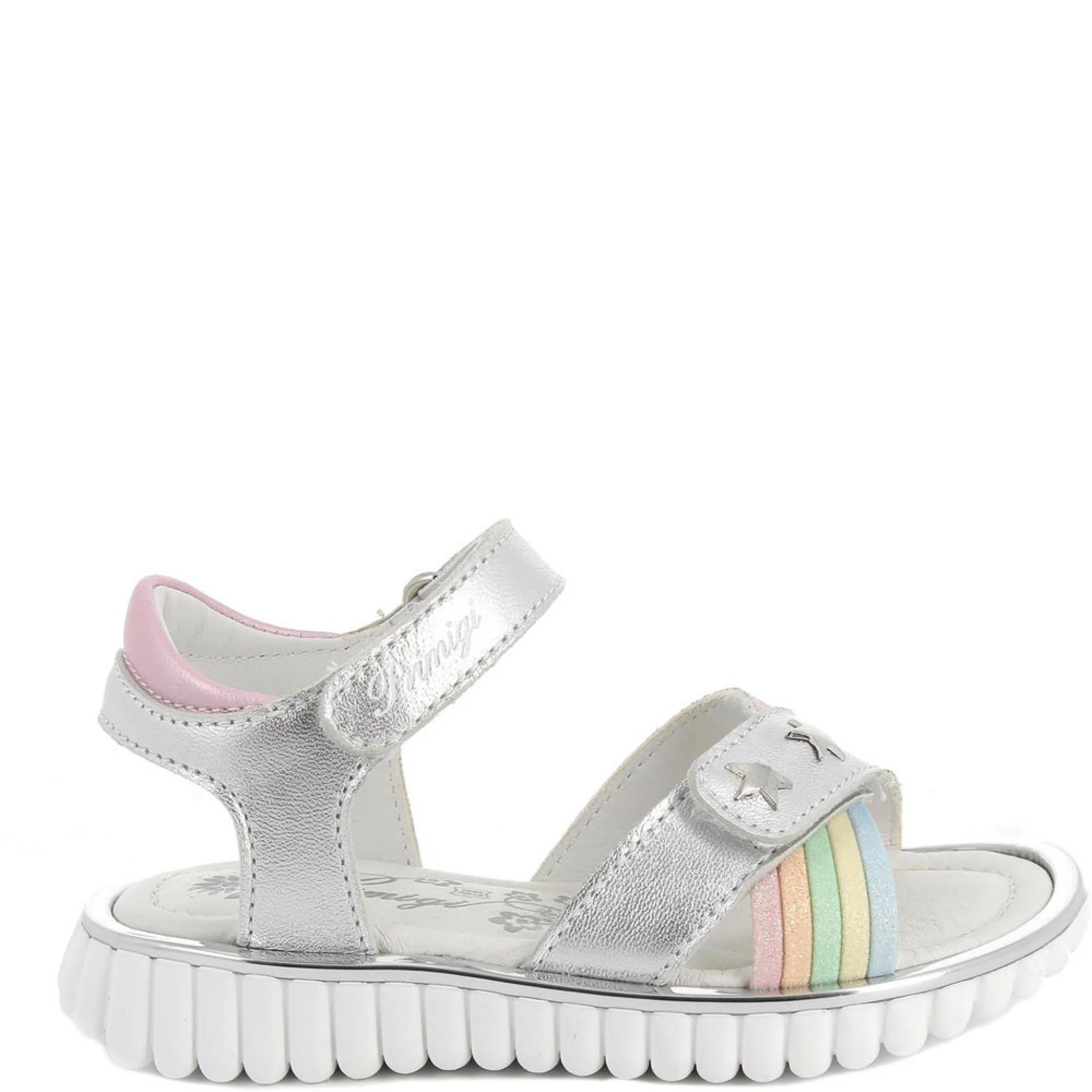 Sandalo in pelle da bambina argento-rosa - immagine 2