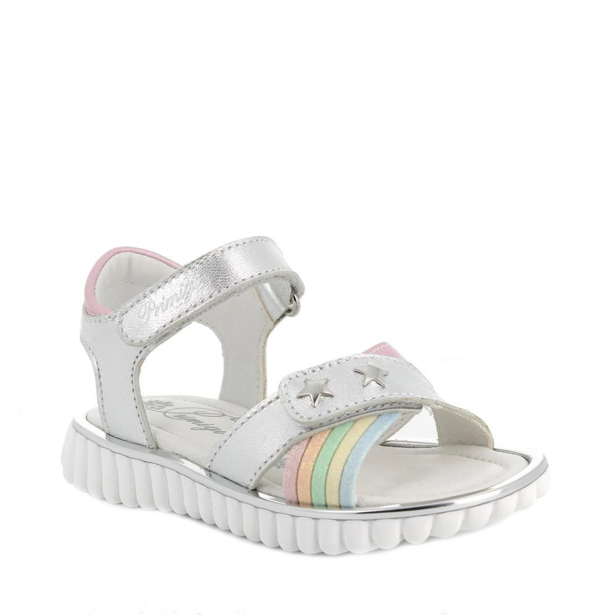 Sandalo in pelle da bambina argento-rosa - immagine 3