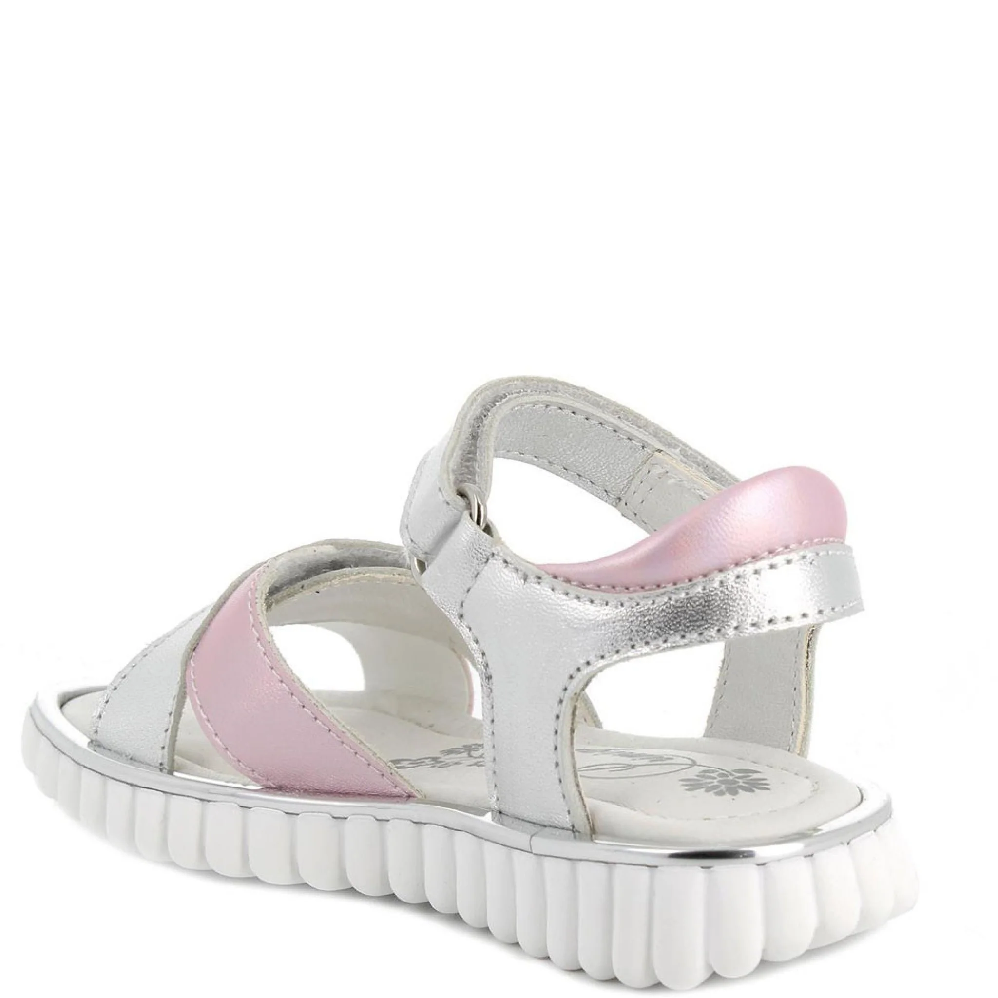 Sandalo in pelle da bambina argento-rosa - immagine 4