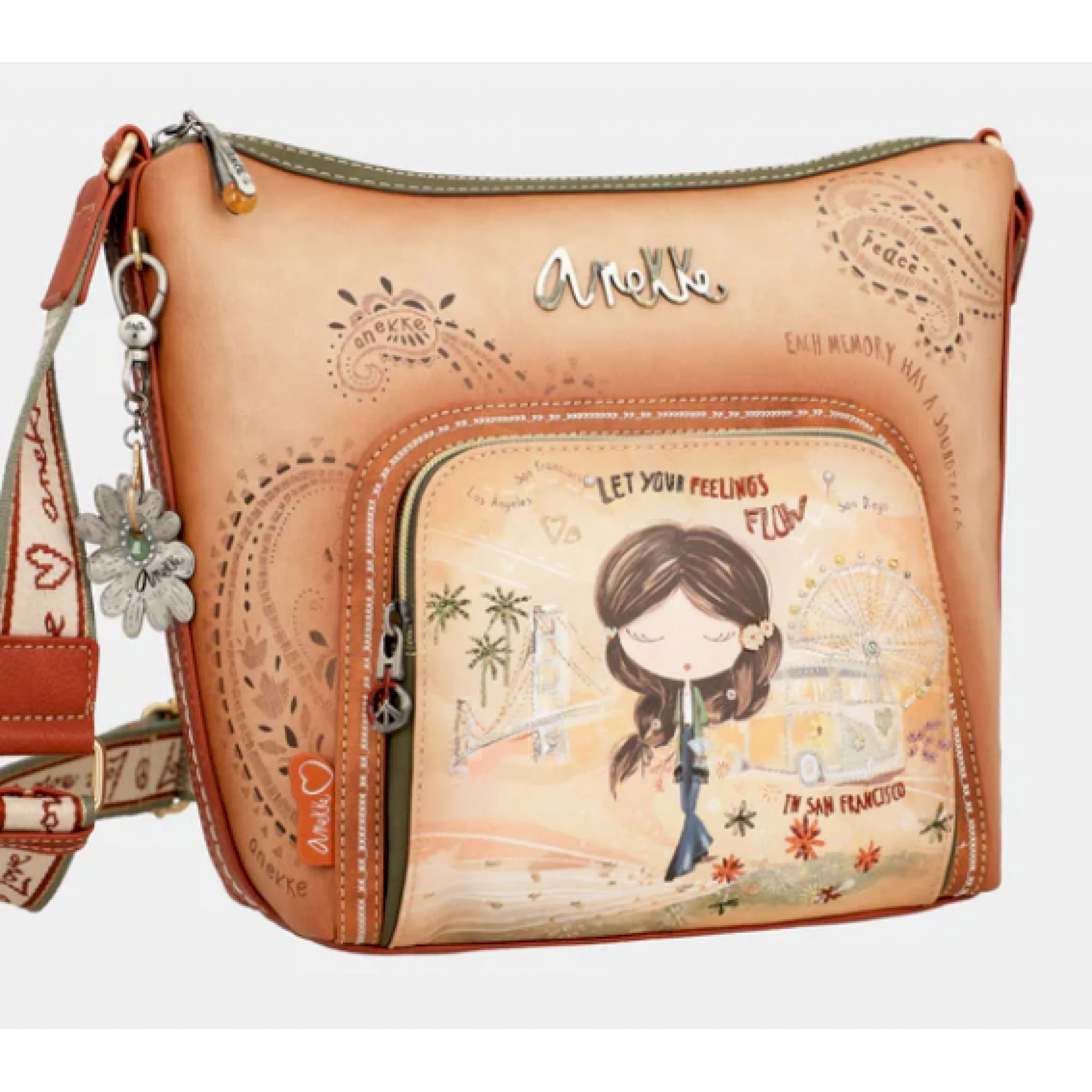 Anekke borsa a tracolla grande color cammello peace & love - immagine 2