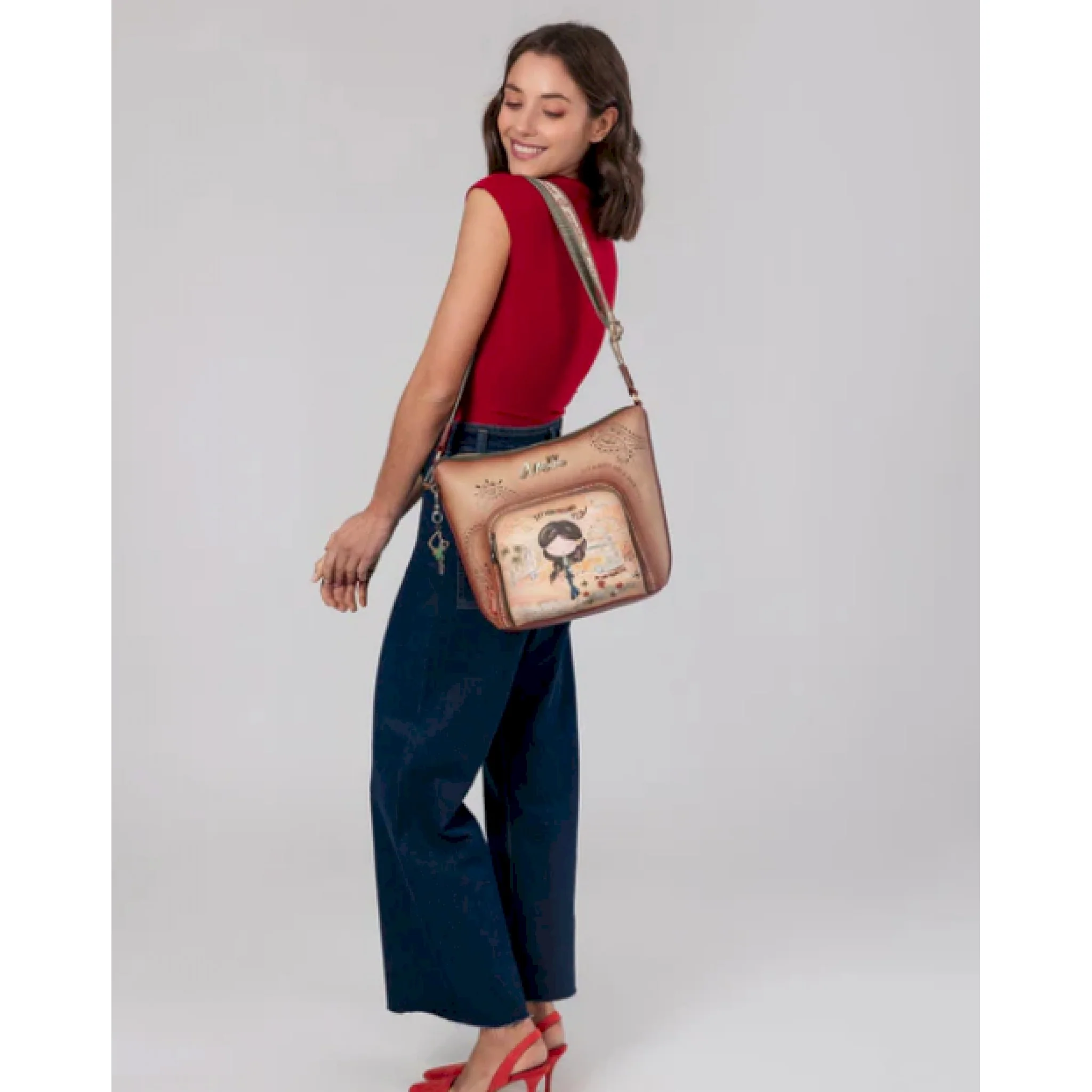 Anekke borsa a tracolla grande color cammello peace & love - immagine 3