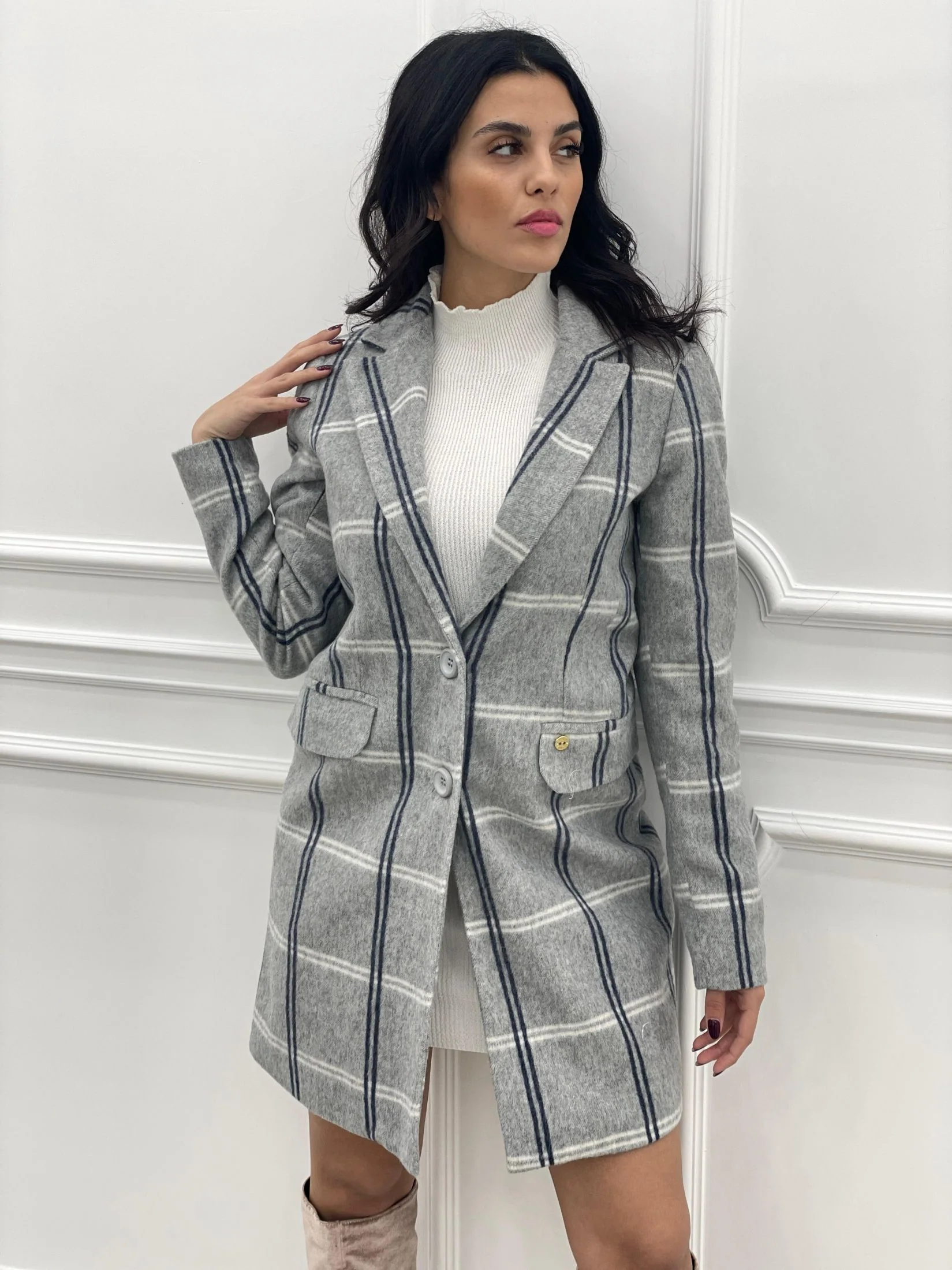 CAPPOTTO DOPPIO PETTO QUADRI MISTO LANA TOP QUALIT - immagine 3