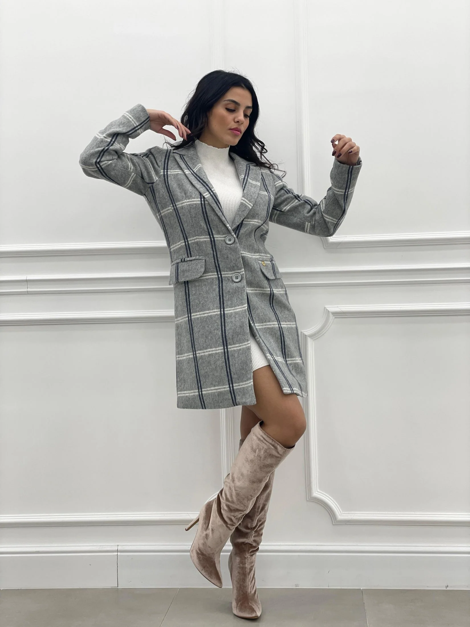 CAPPOTTO DOPPIO PETTO QUADRI MISTO LANA TOP QUALIT - immagine 5