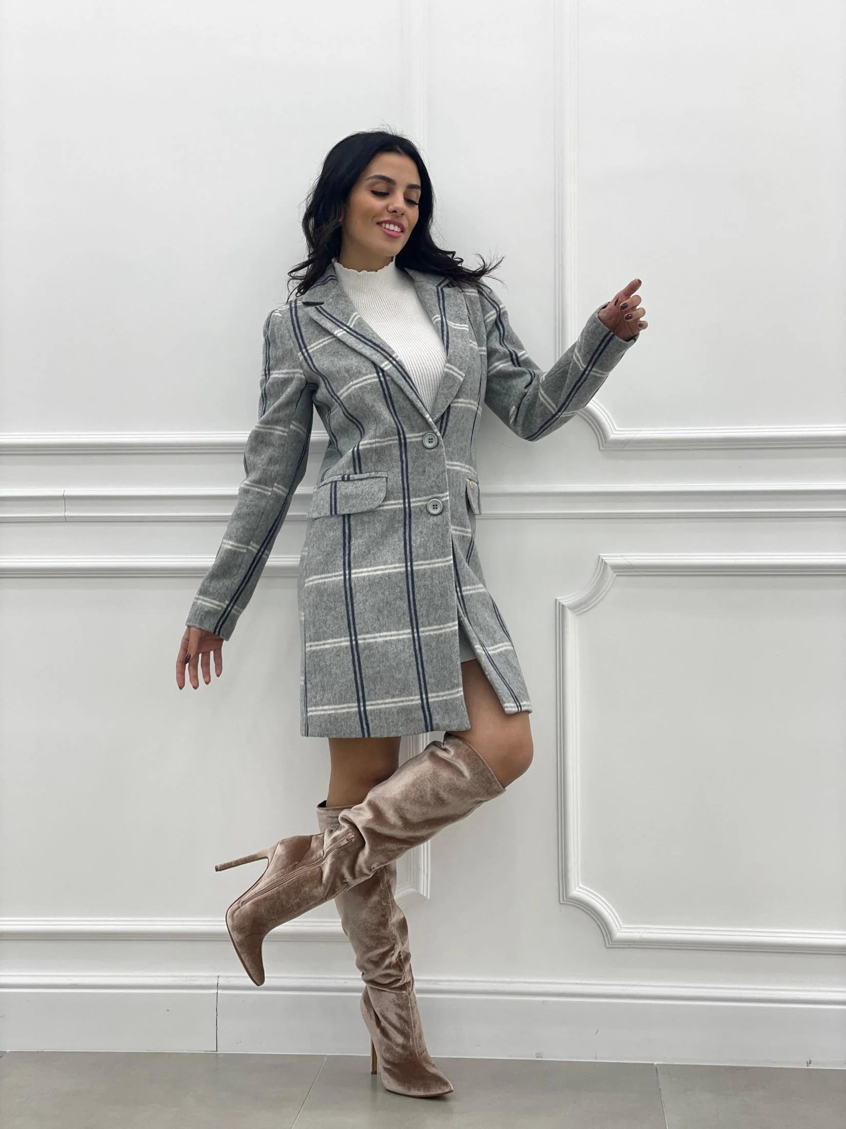 CAPPOTTO DOPPIO PETTO QUADRI MISTO LANA TOP QUALIT - immagine 2