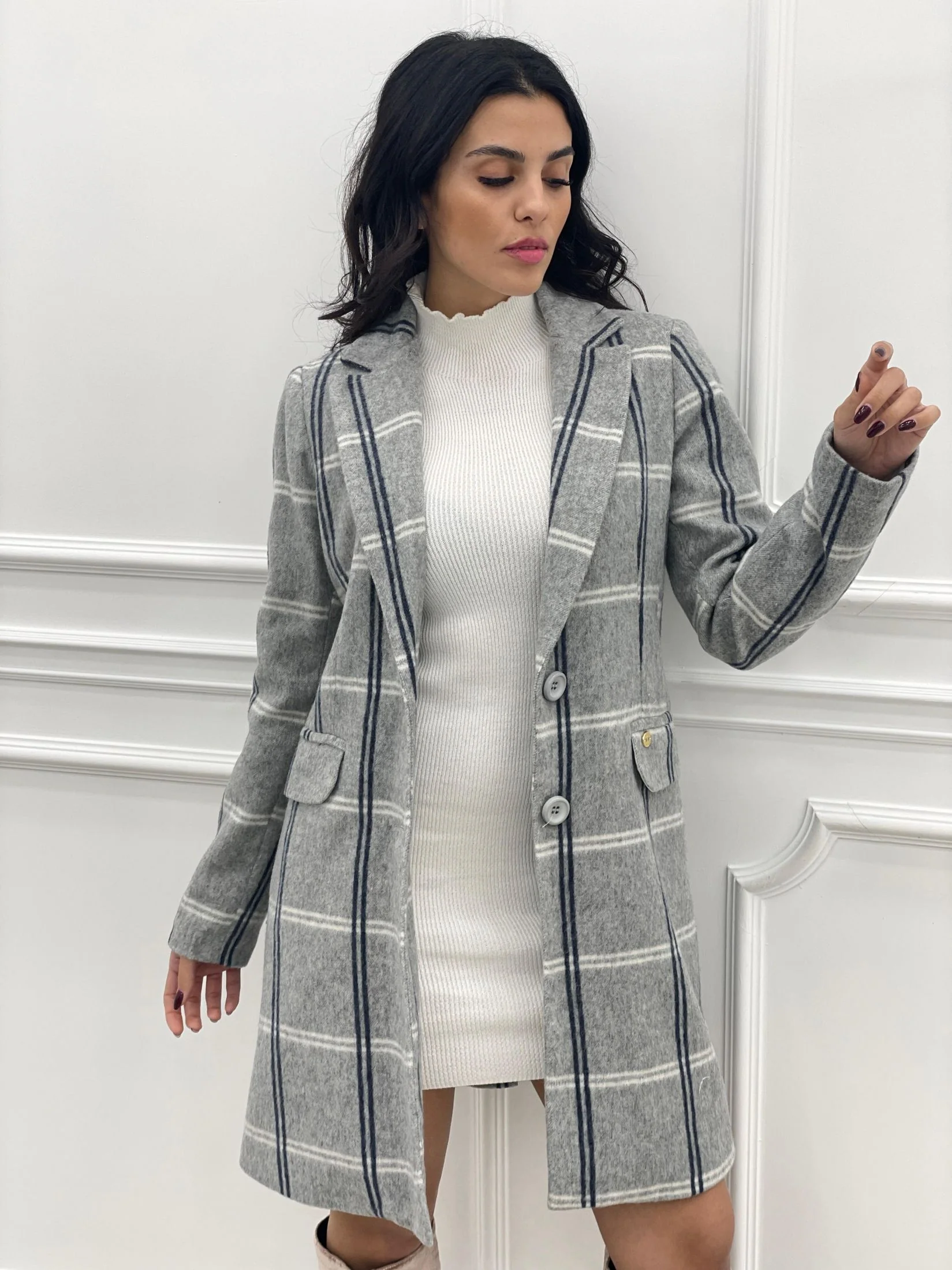 CAPPOTTO DOPPIO PETTO QUADRI MISTO LANA TOP QUALIT - immagine 4