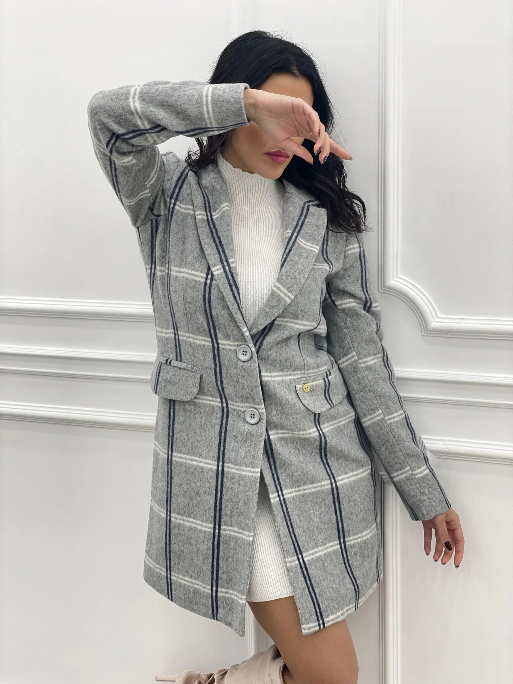 CAPPOTTO DOPPIO PETTO QUADRI MISTO LANA TOP QUALIT - immagine 7