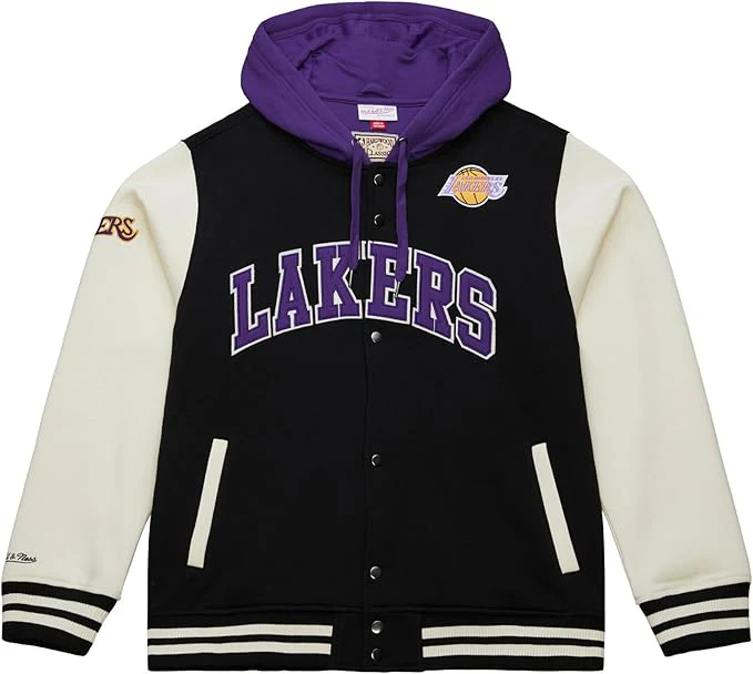 MITCHELL & NESS Giacca Courtside Fleece con bottoni automatici dei Los Angeles Lakers JK11162 - immagine 2