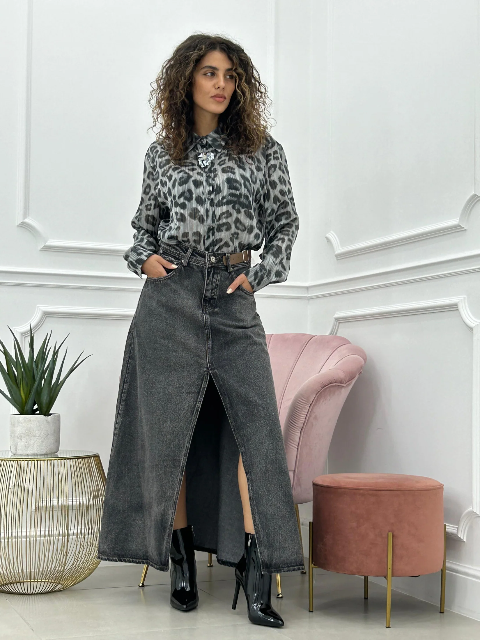 GONNA LUNGA DENIM CON SPACCO AUTUMN COLLECTION - immagine 5