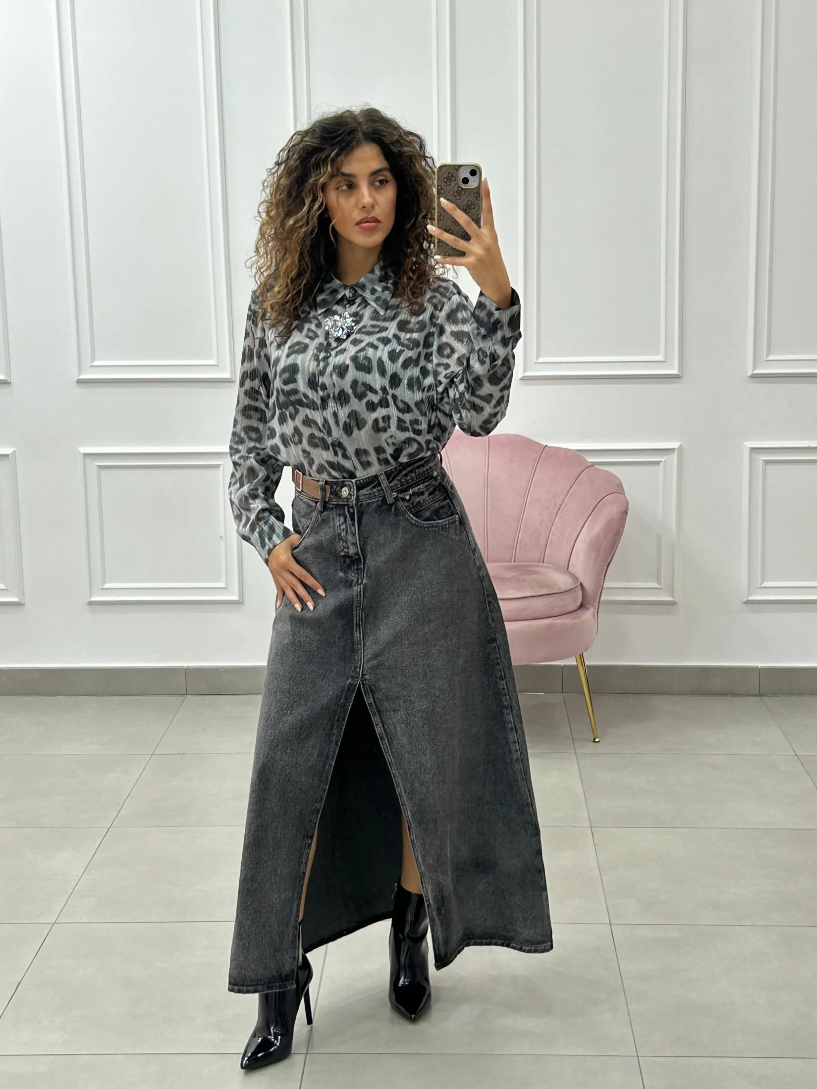 GONNA LUNGA DENIM CON SPACCO AUTUMN COLLECTION - immagine 7