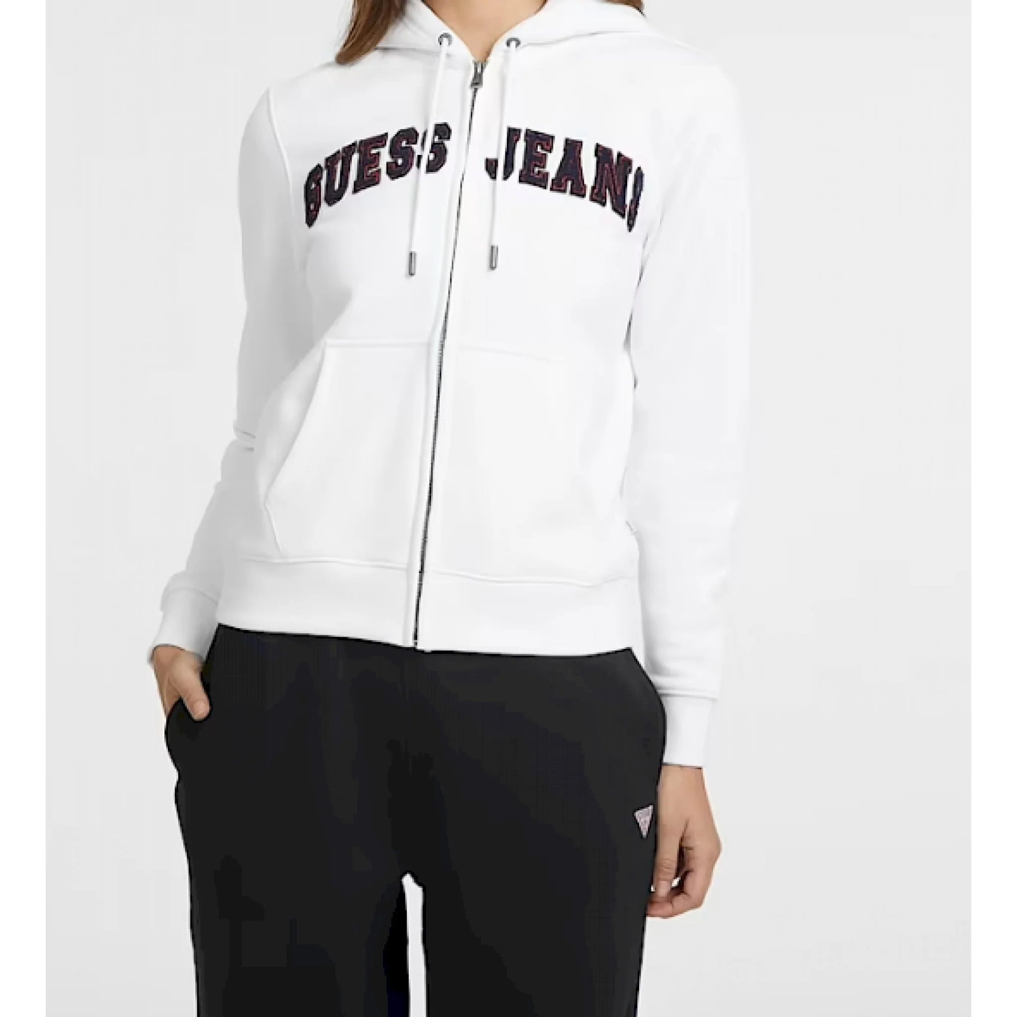 Guess felpa con cerniera e patch con logo in ciniglia - immagine 2